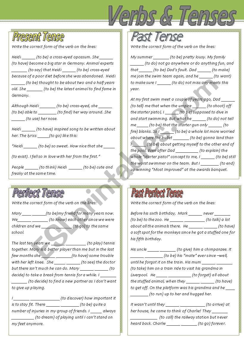 Verbs and Tenses (Present-Past-Perfect-Past Perfect)