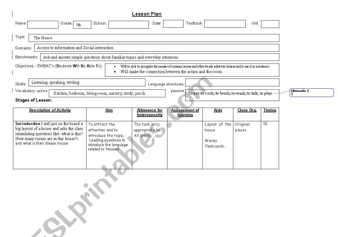 The house worksheet