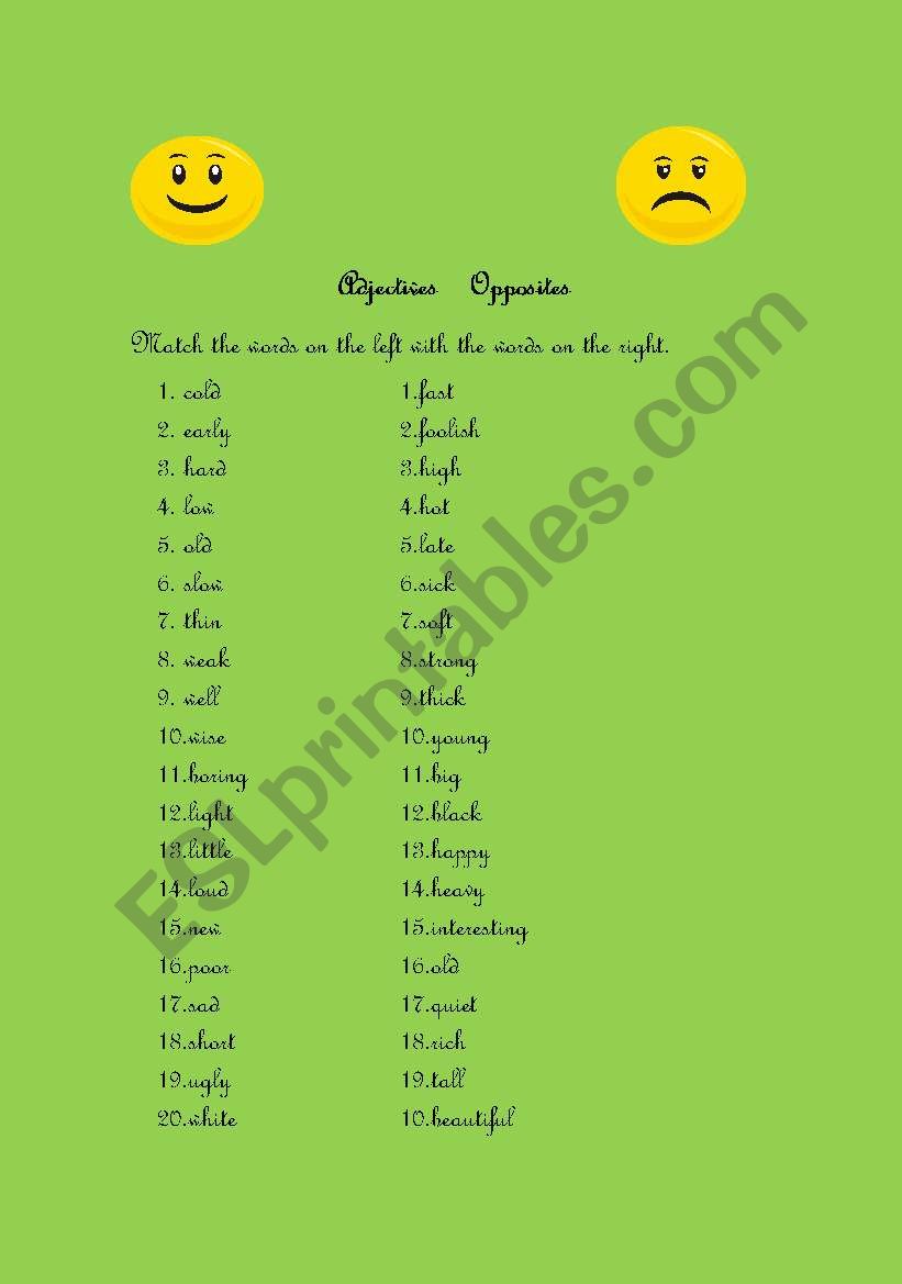 Opposites worksheet