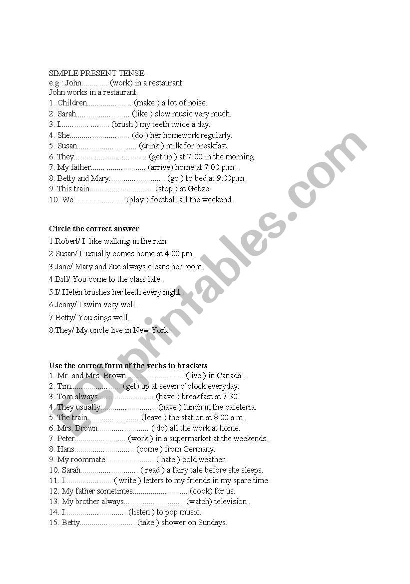 Simple present worksheet