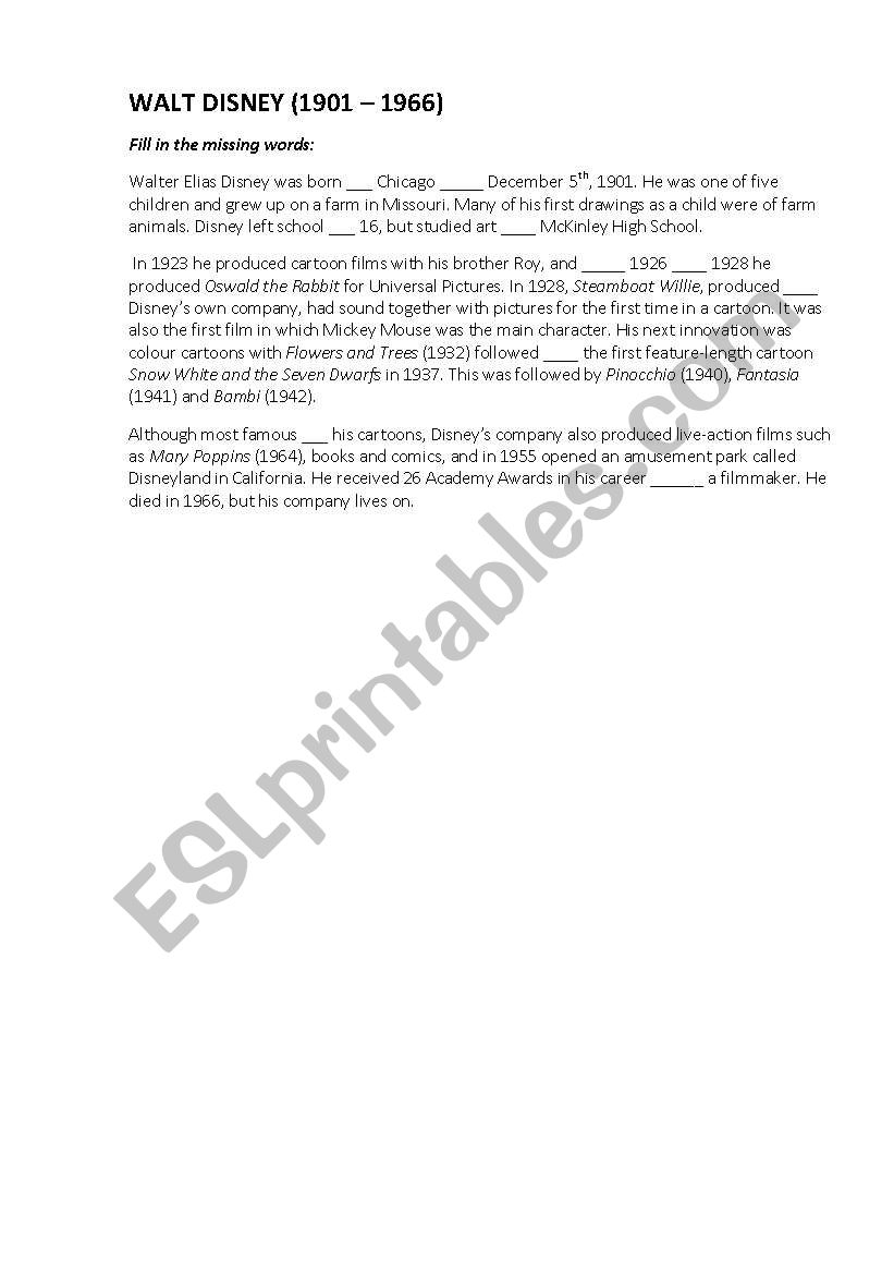 Walt Disney worksheet
