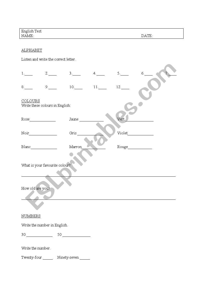 English Test  for Primary students 