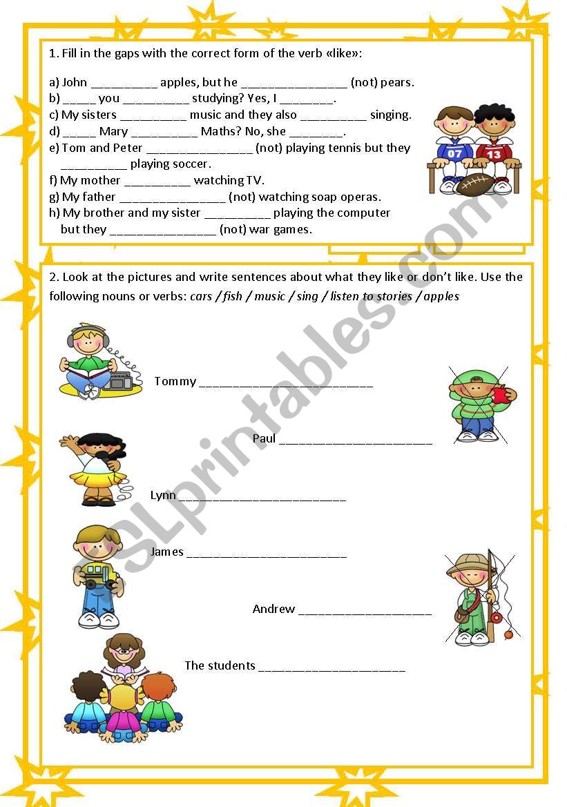 The verb Like worksheet