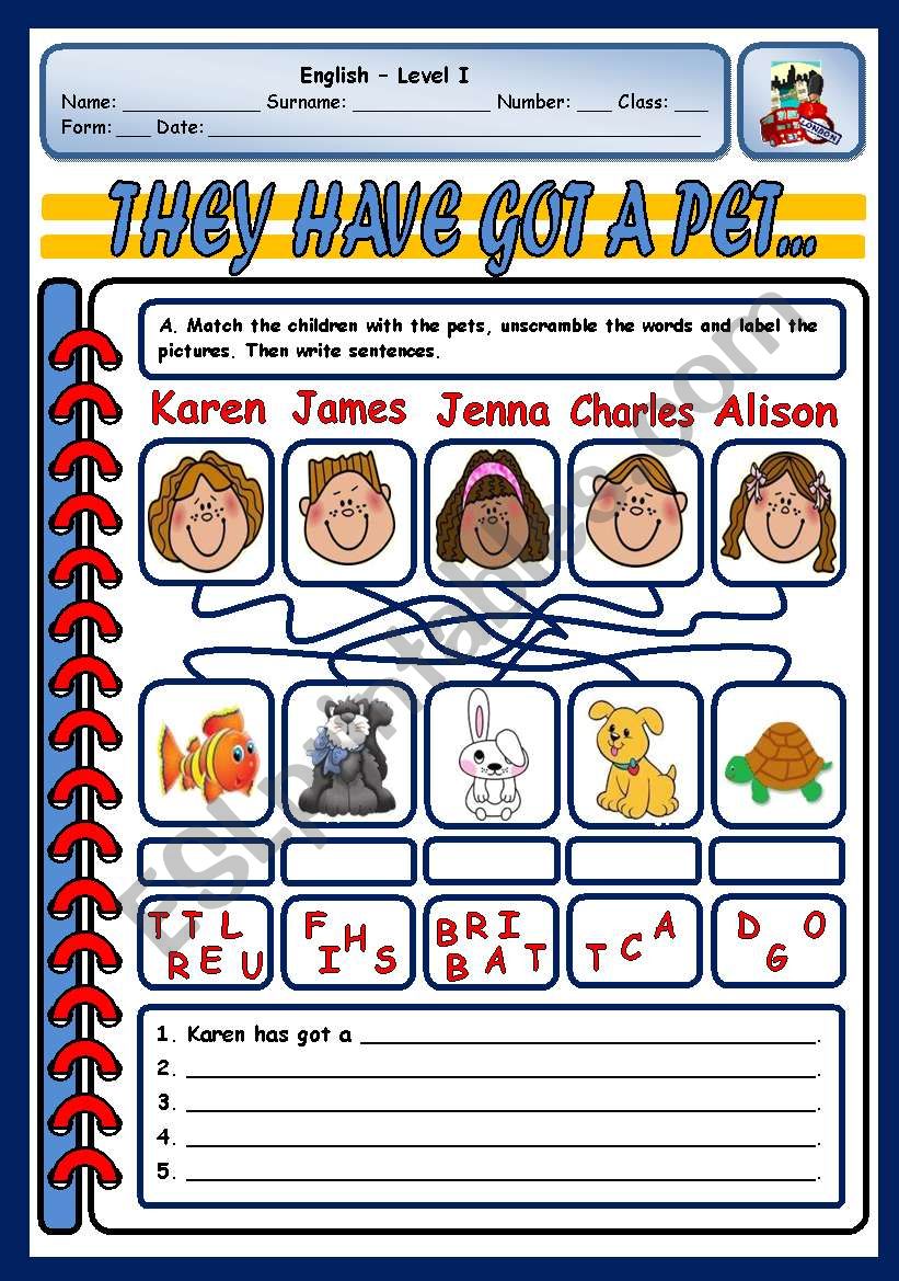 THEY HAVE GOT A PET (2 PAGES) worksheet