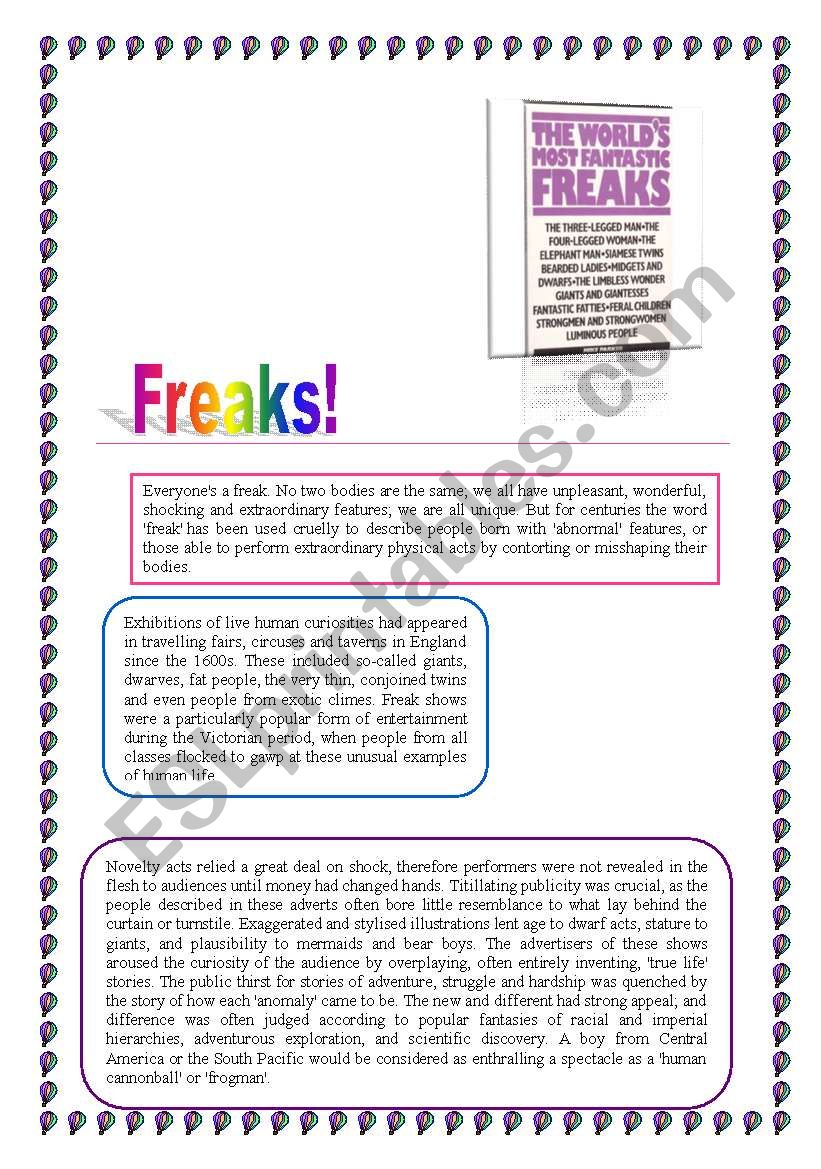 Freaks! Reading comprehension + Key