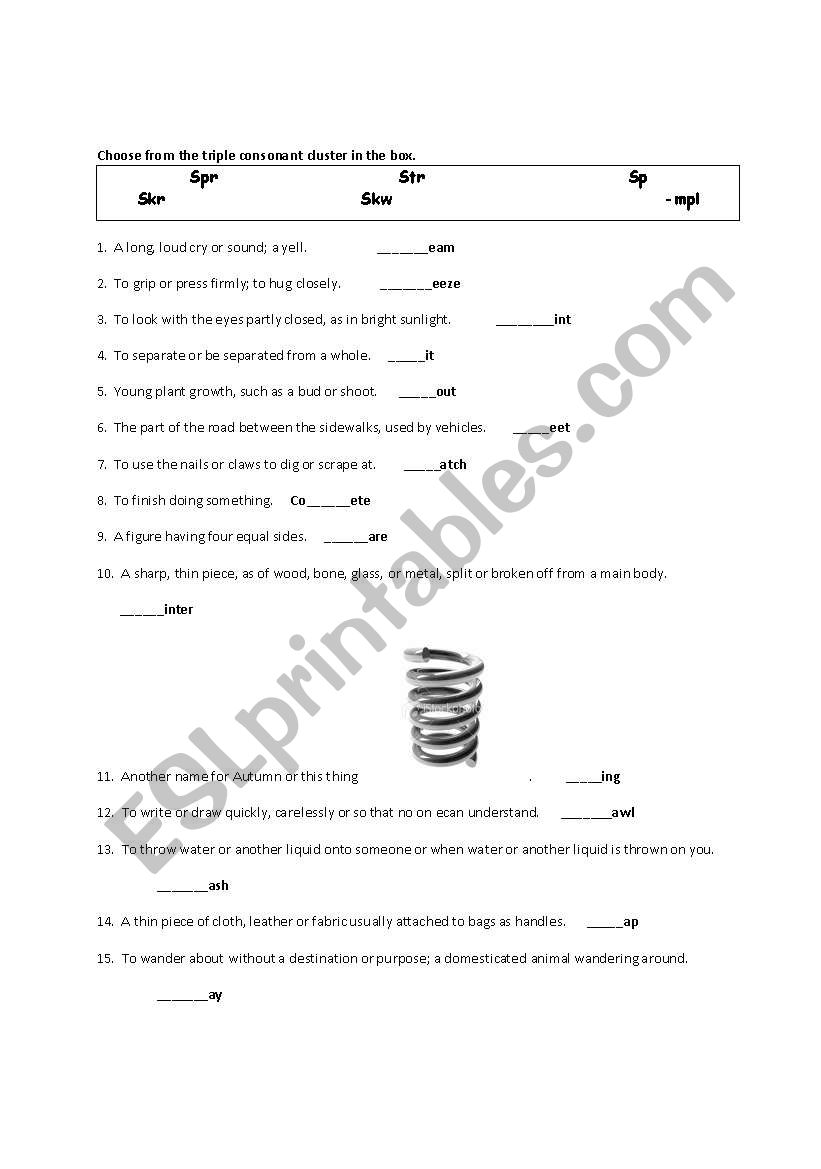 Triple Consonant Clusters worksheet