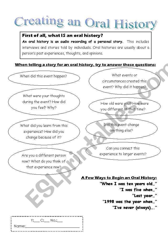 Creating an Oral History worksheet