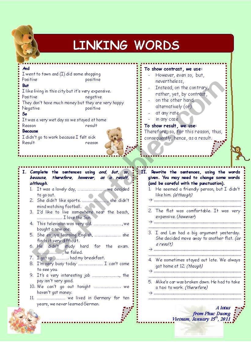 Linking words worksheet