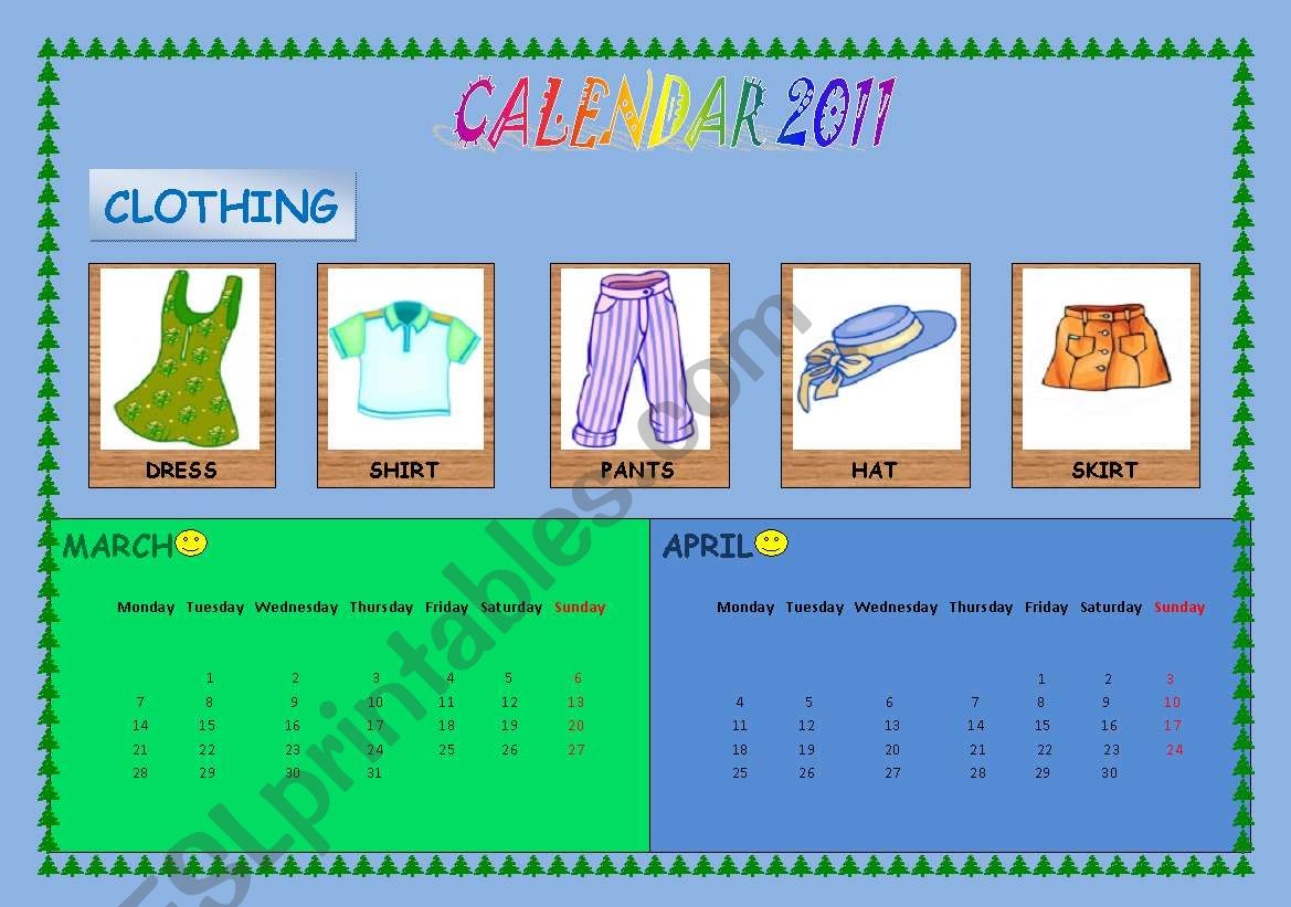 calendar 2011 clothing worksheet