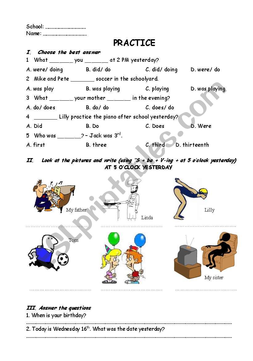 Past Continuous, Past Simple Worksheet