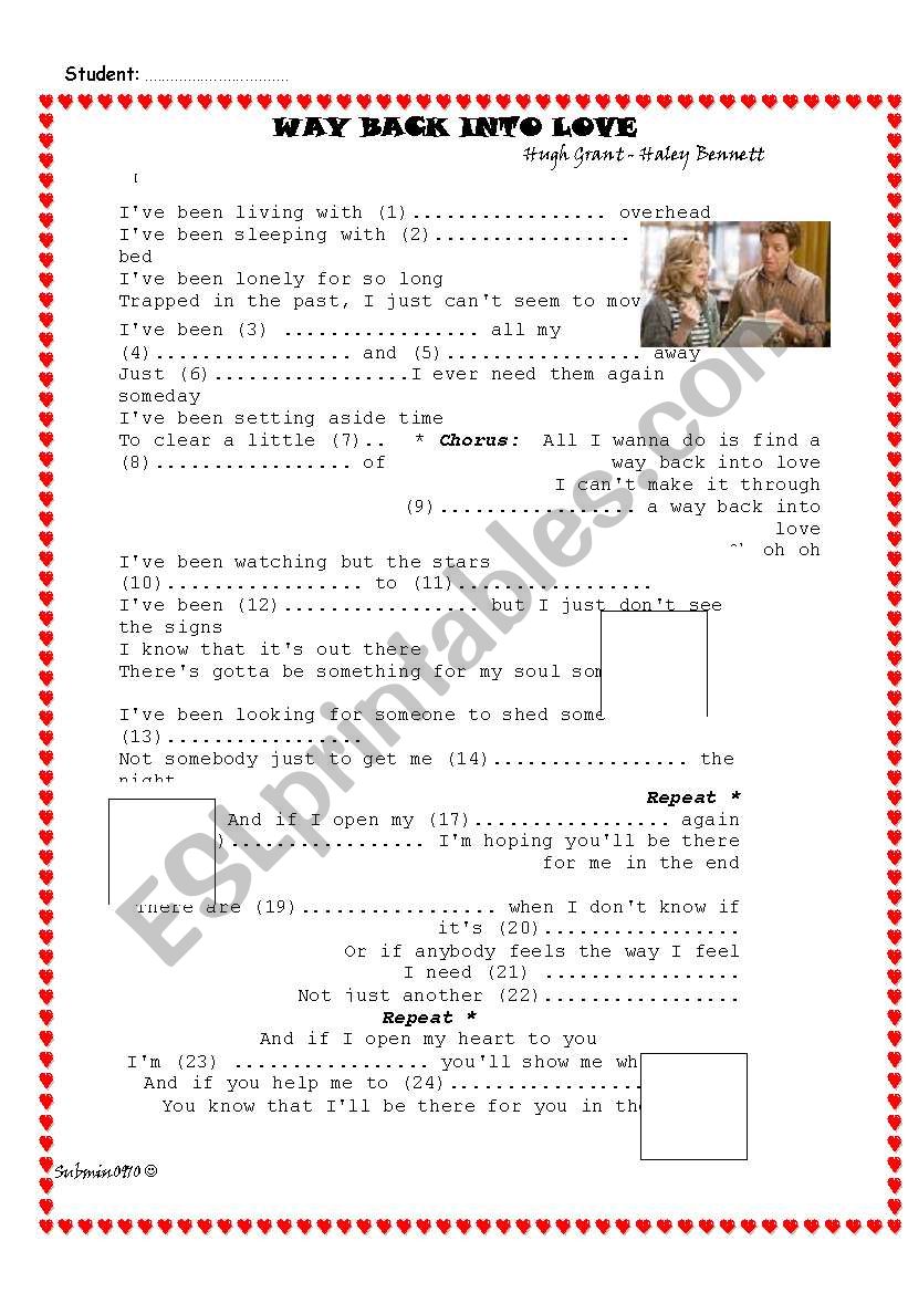 Way back into love worksheet
