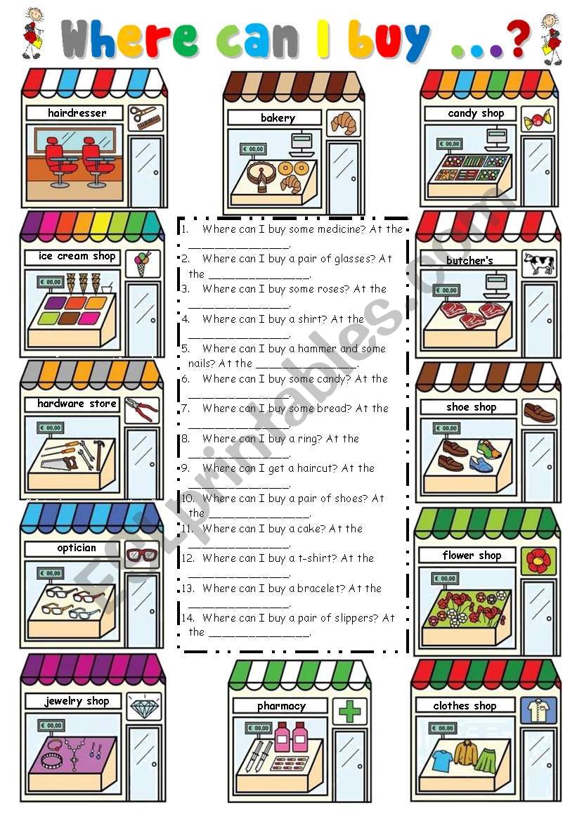 SHOPS - Where can I buy? worksheet