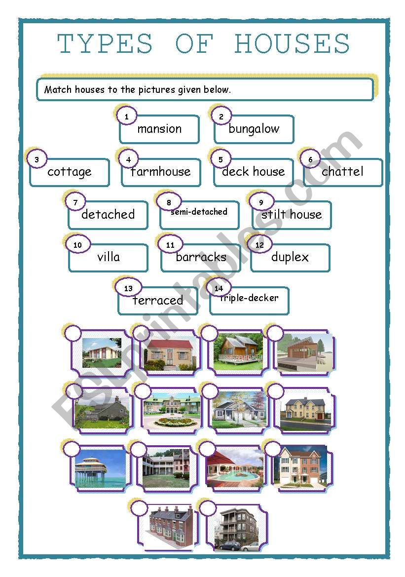 Types of houses worksheet