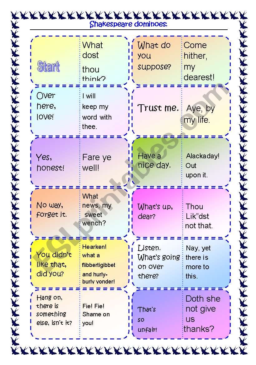 Shakespearian English domino cards