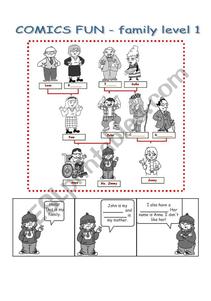 Comics fun - 2 pages - family, level 1.