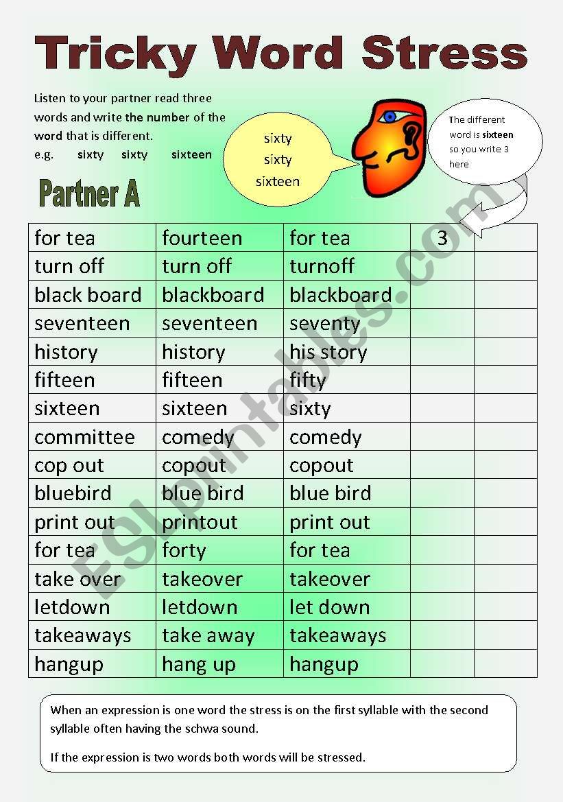 Tricky Word Stress (especially with numbers)for all levels - ESL worksheet  by joy2bill