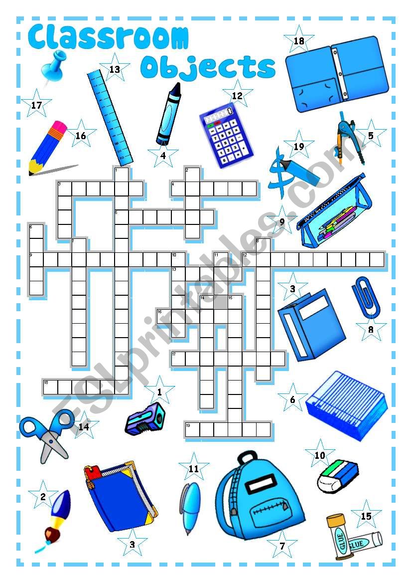 SCHOOL SUPPLIES, CLASSROOM OBJECTS (2) - Crossword