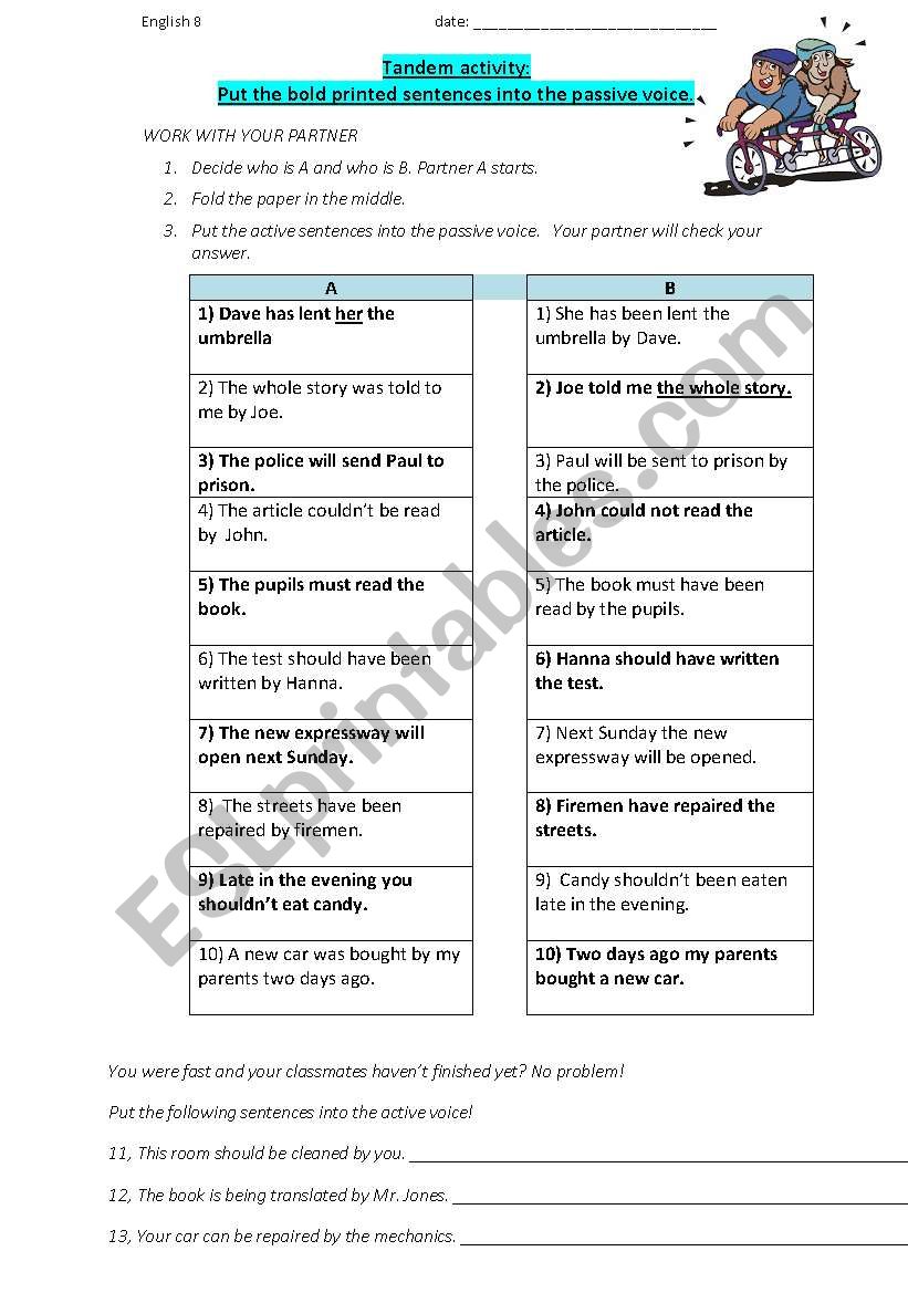 Passive voice - Tandem Activity 