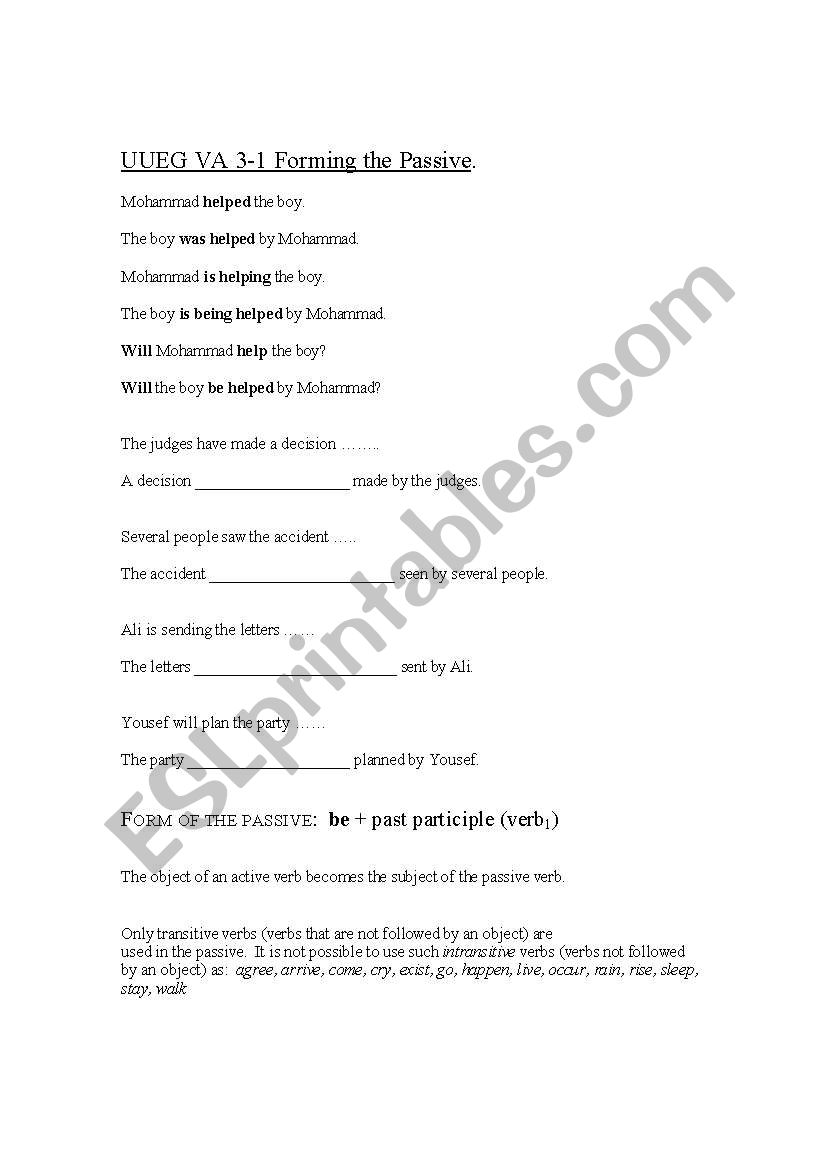 Forming the Passive worksheet