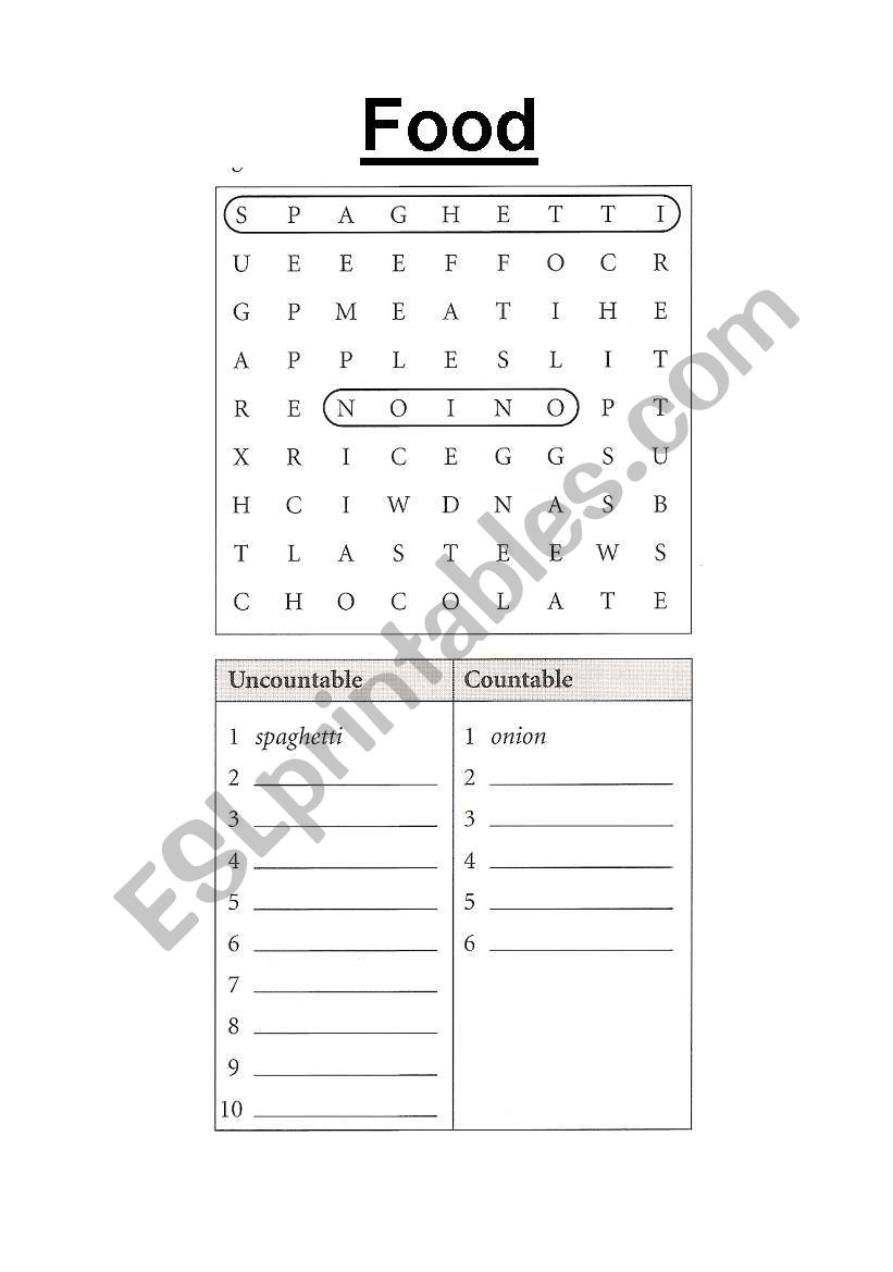 Food Wordsearch worksheet