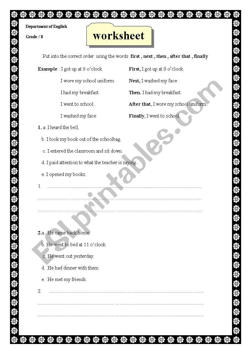 Ordering ideas( writing) worksheet