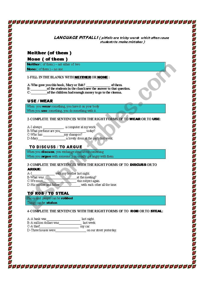 LANGUAGE  PITFALLS worksheet