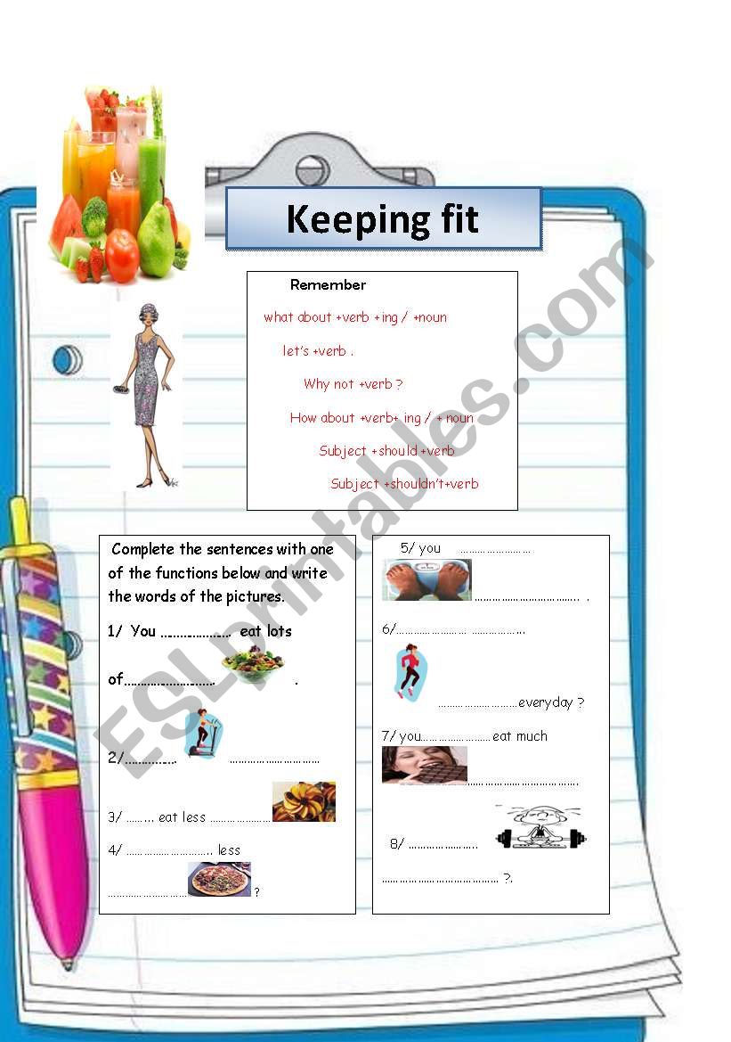 keeping fit worksheet