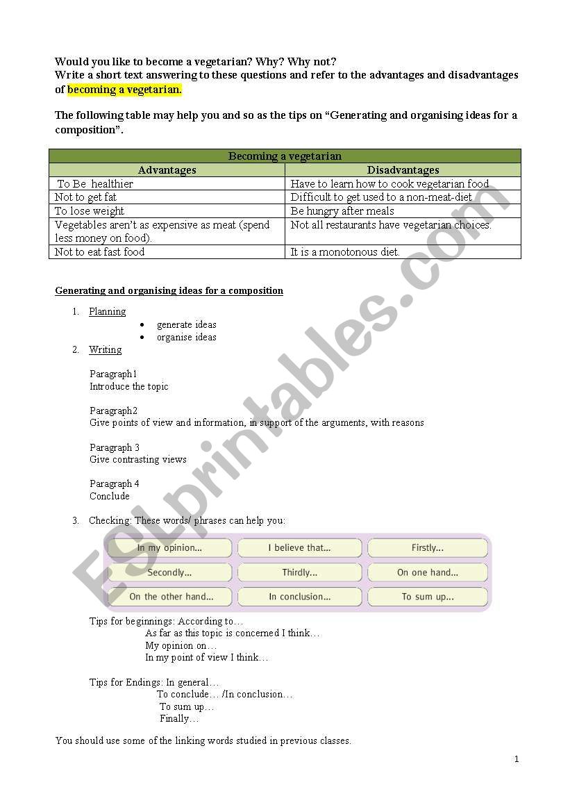 Healthy eating worksheet