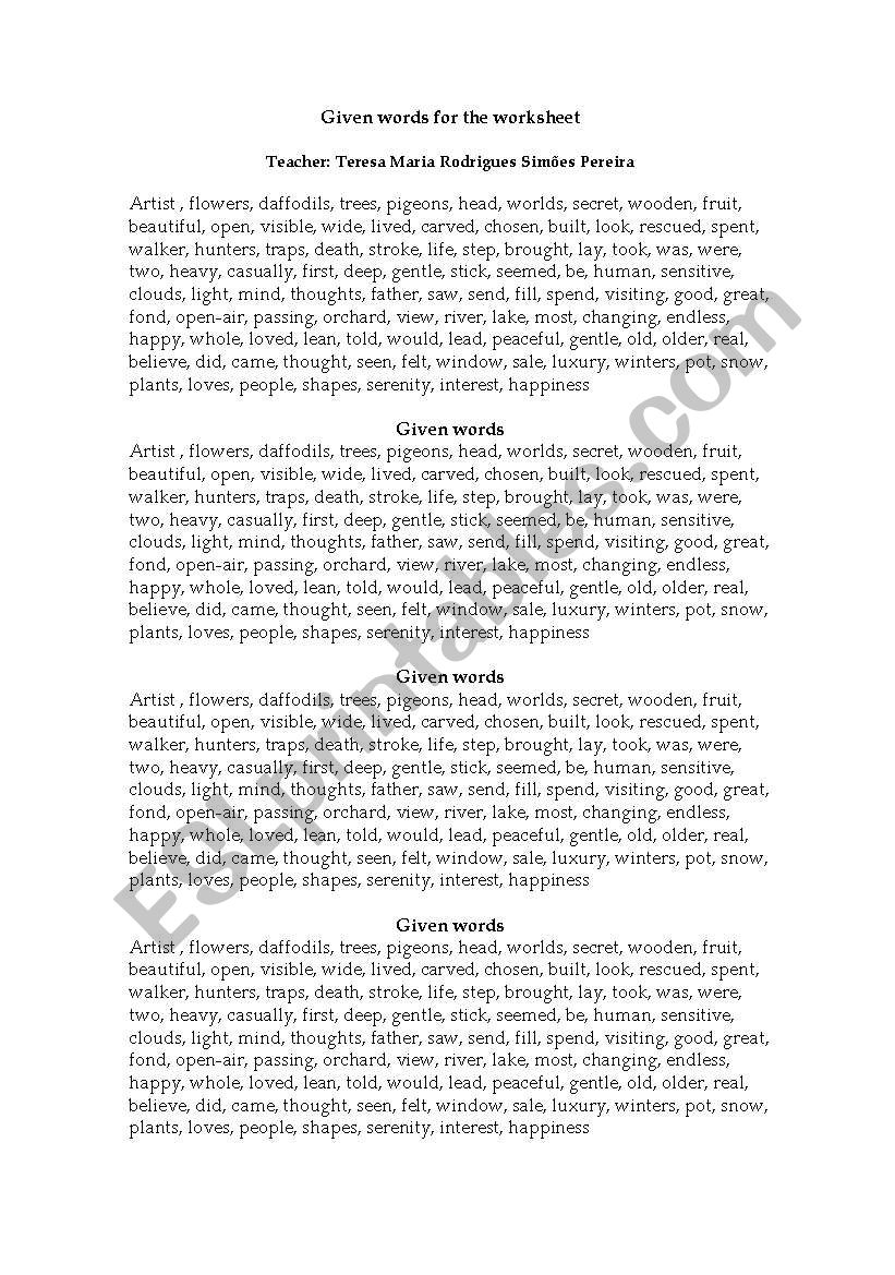  Given words- Worksheet worksheet