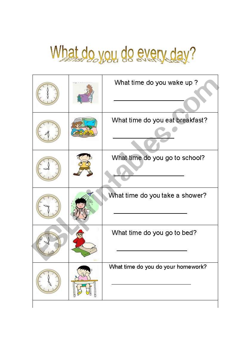 daily routines ,time worksheet