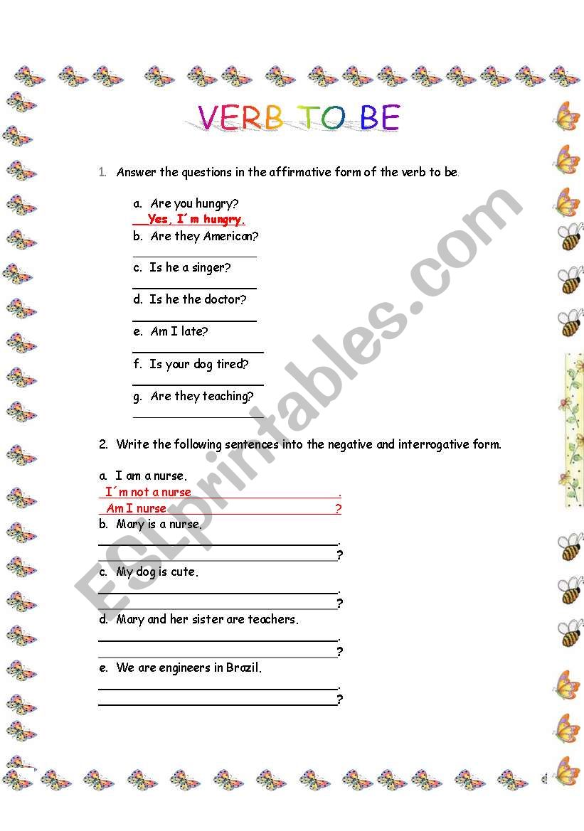 Verb To Be worksheet