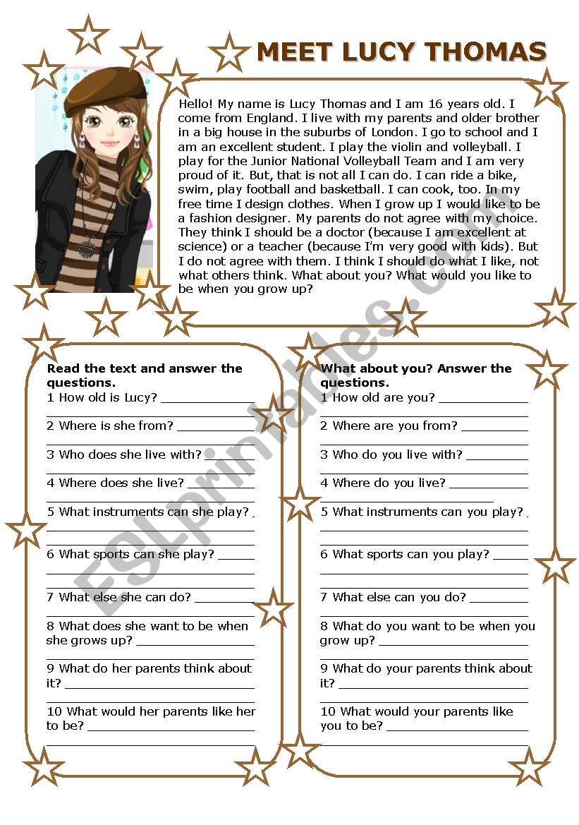 MEET LUCY THOMAS worksheet