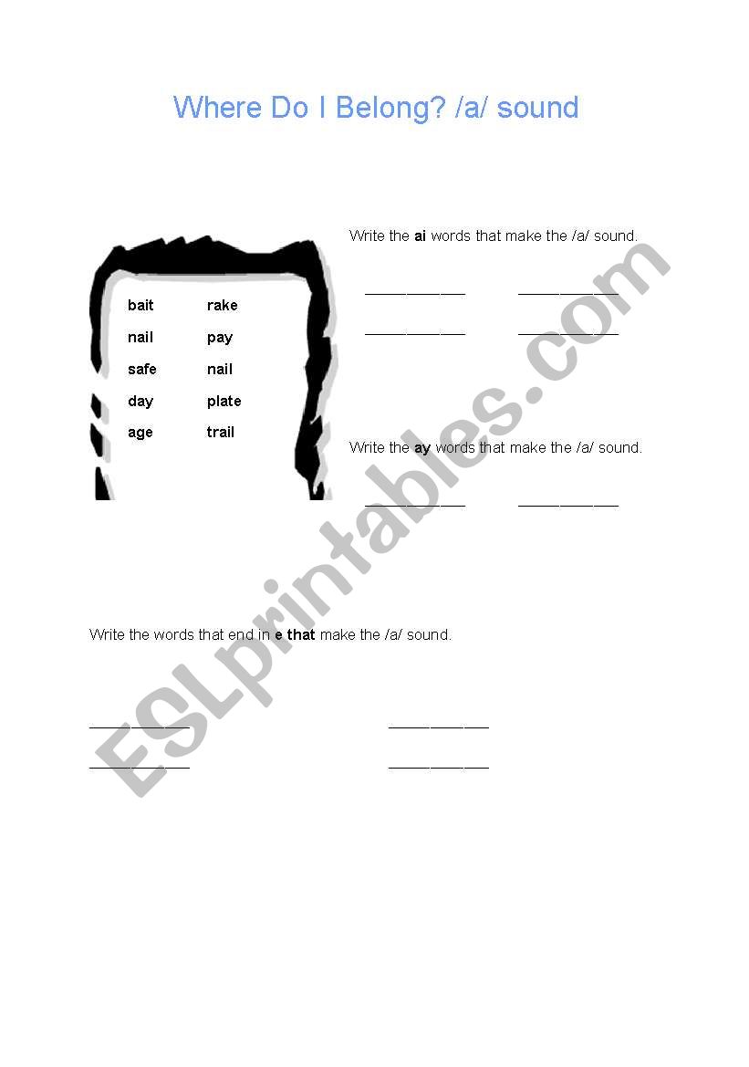 Long vowel sound a worksheet