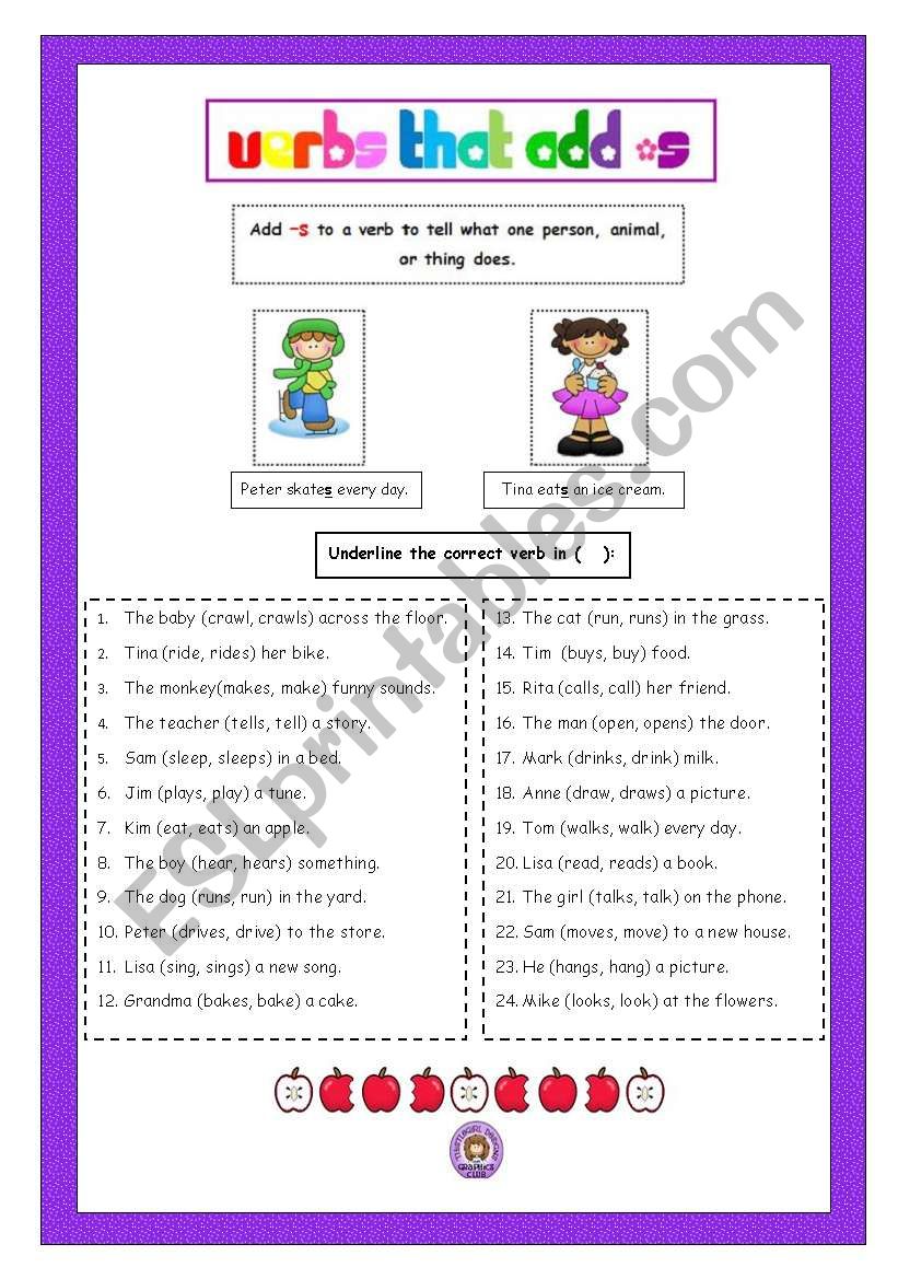 Verbs that  Add -s worksheet