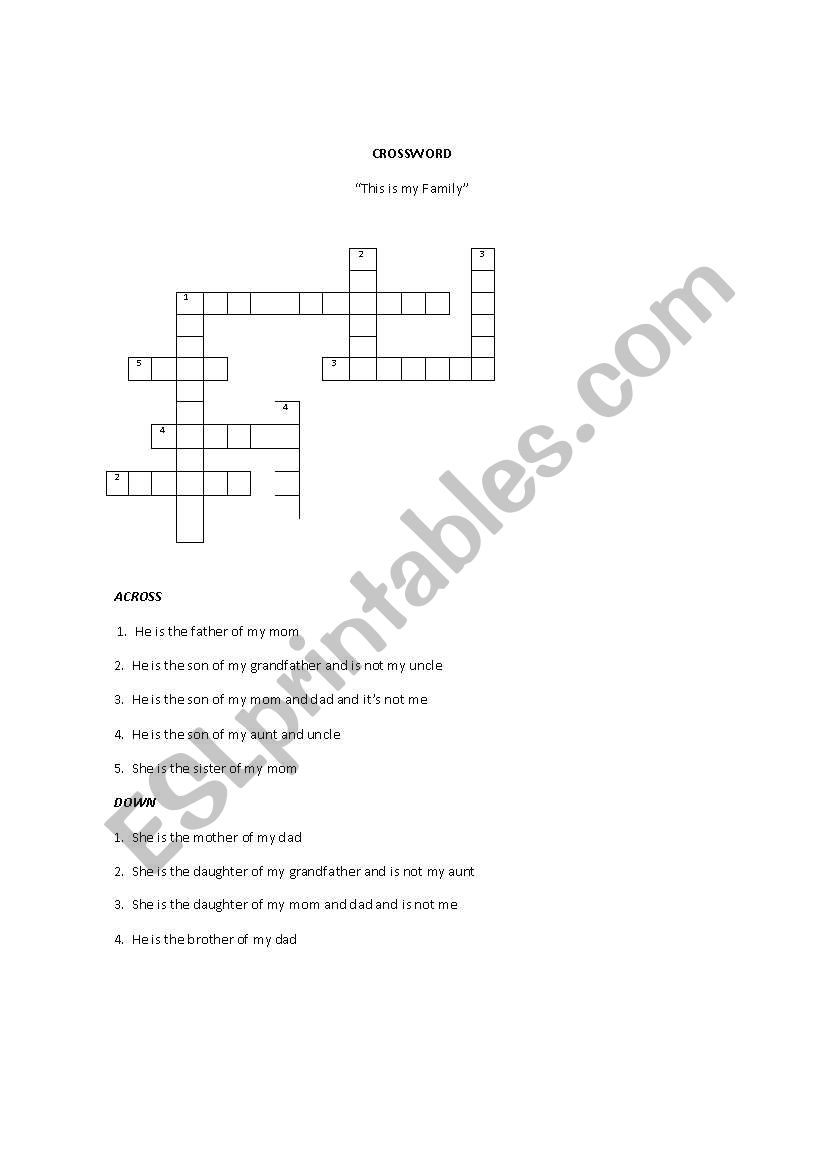 Family crossword worksheet