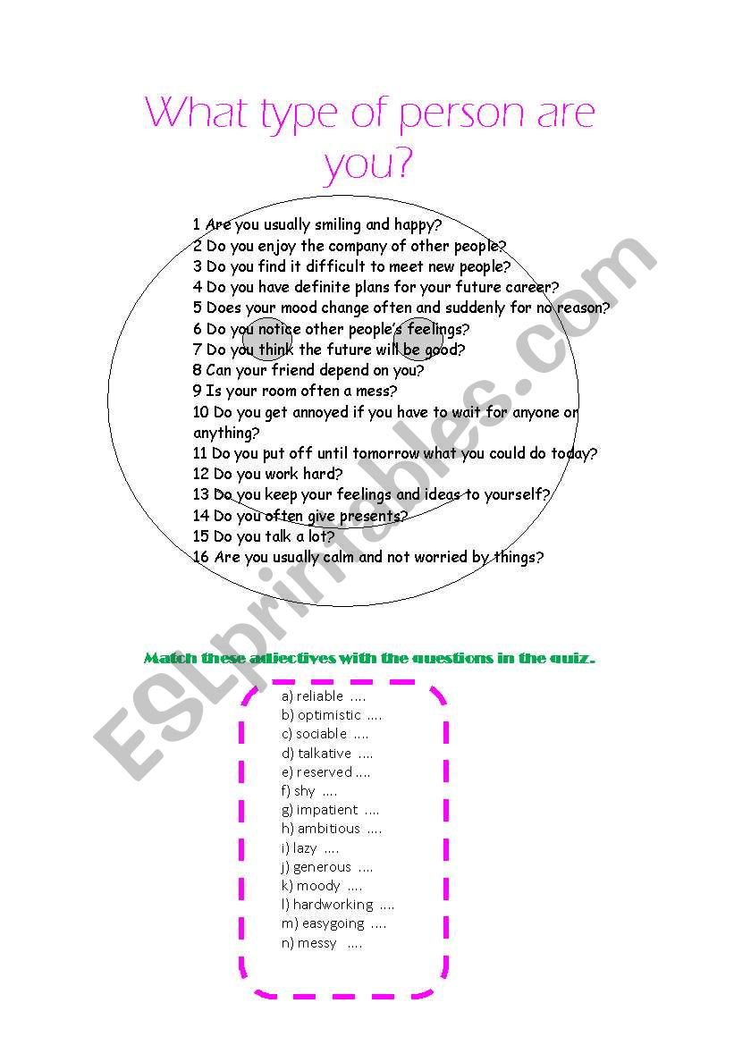 What type of peolple are you? worksheet