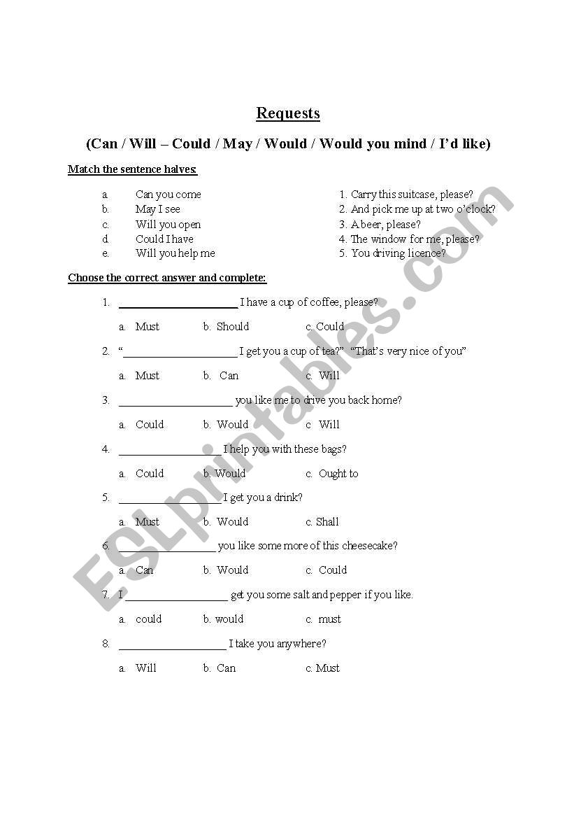 Requests worksheet