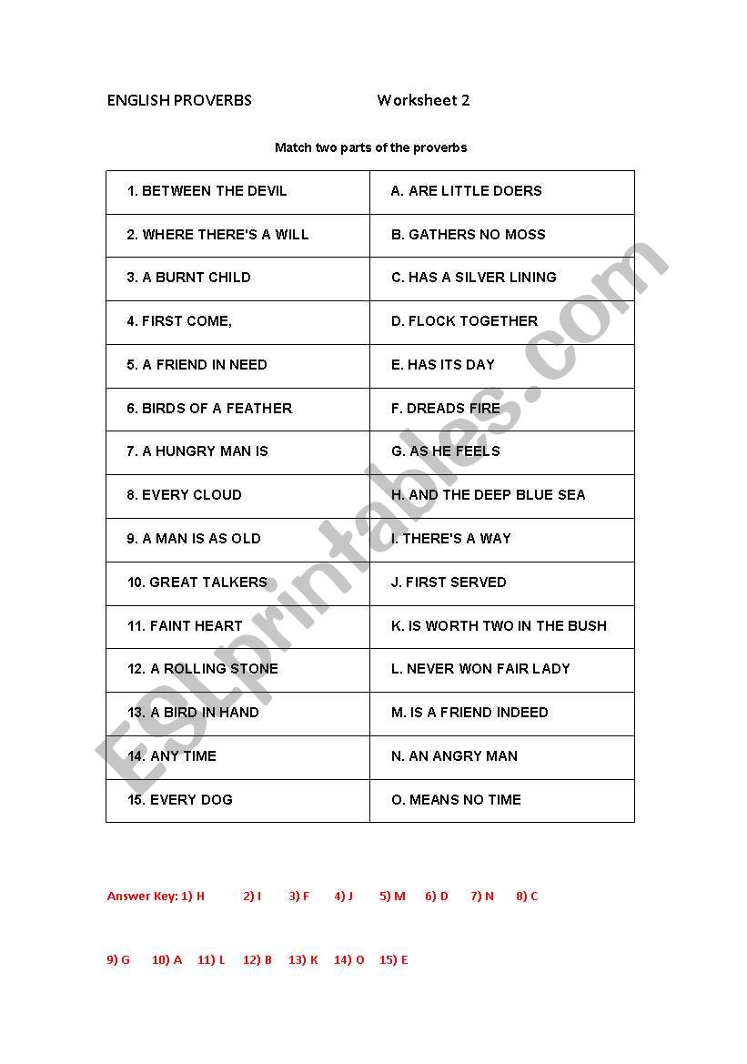 English Proverbs Worksheet 2 worksheet