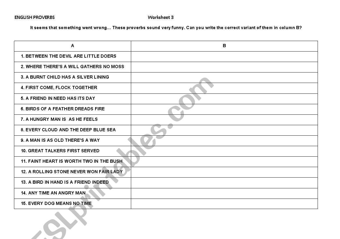 English Proverbs Worksheet 3 worksheet