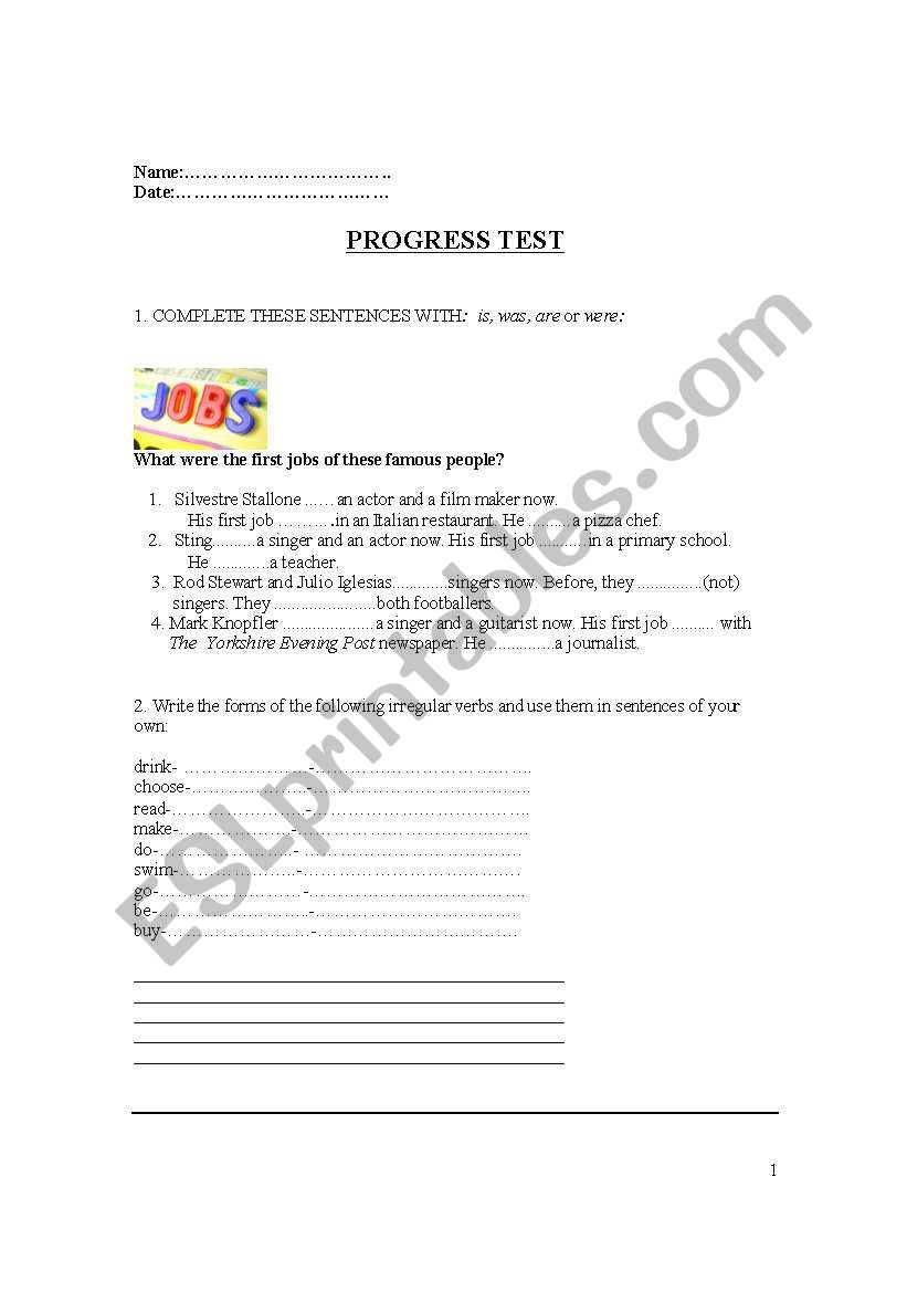 Progress Test worksheet