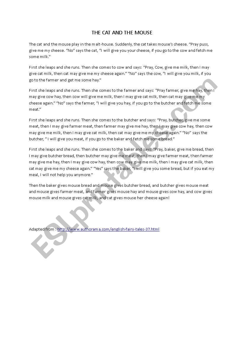 THE CAT AND THE MOUSE worksheet