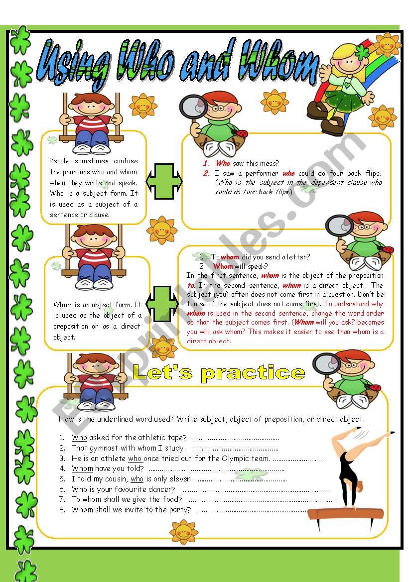 Using Who and Whom - Editable w/ Answer key