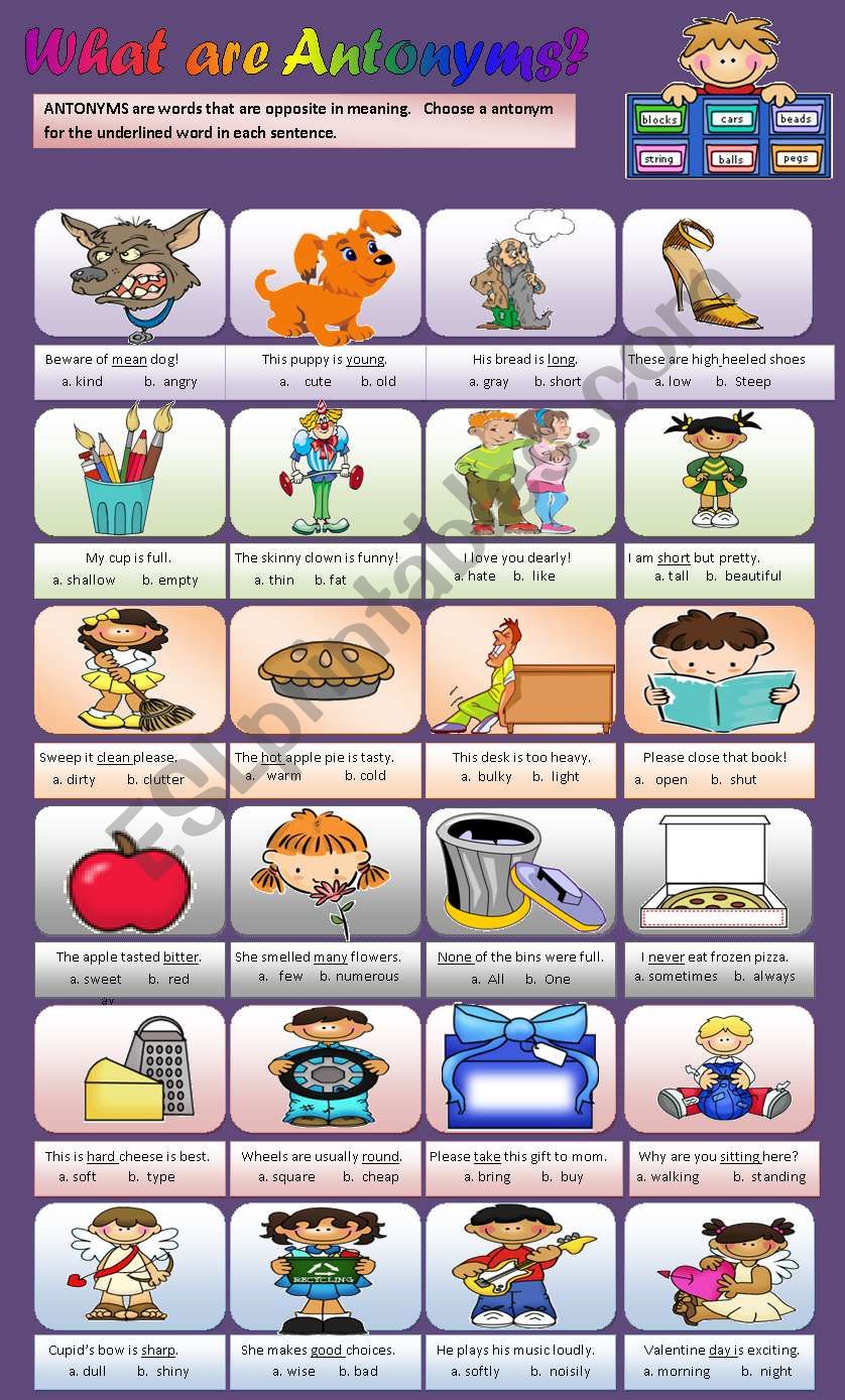 Antonyms worksheet