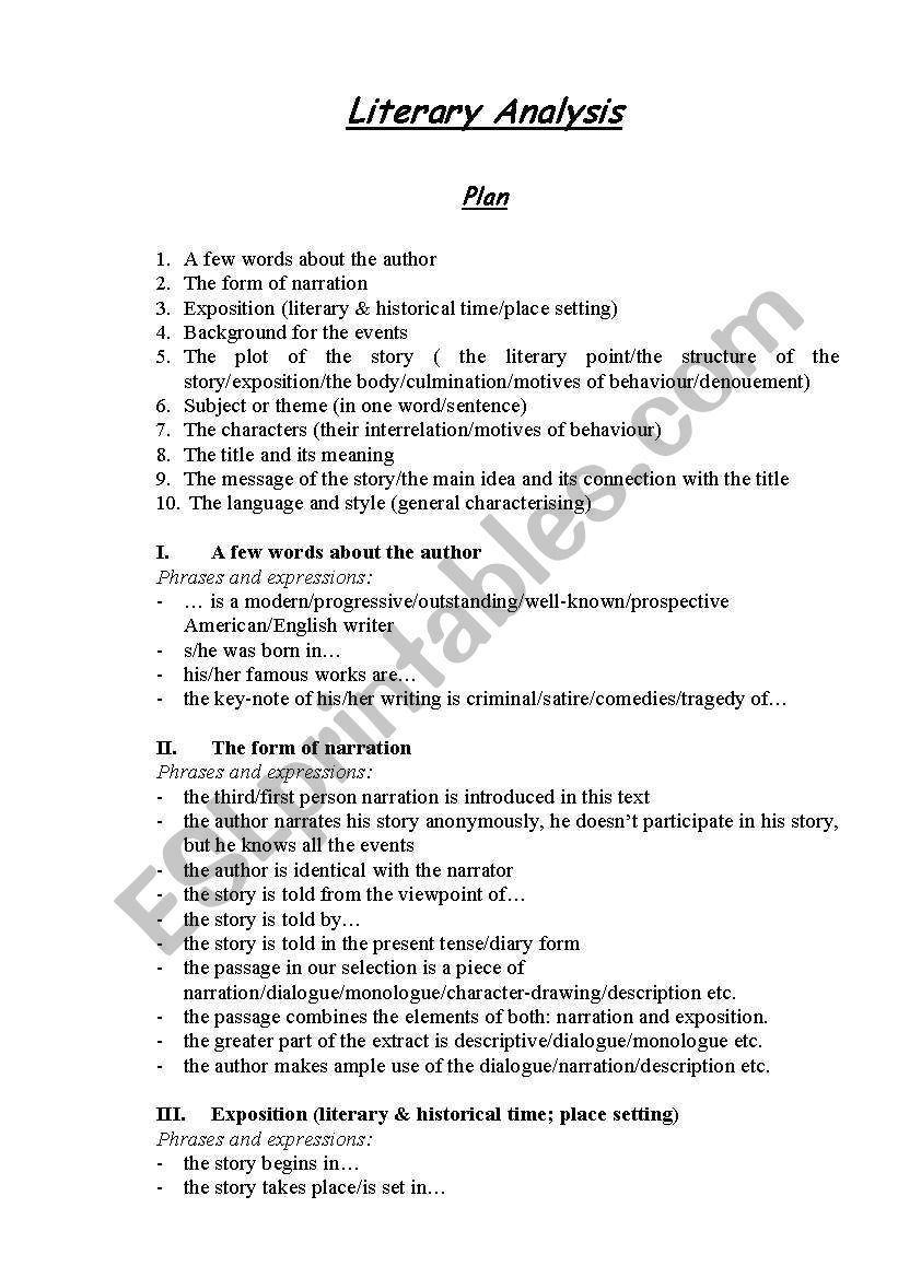 Lyterary Analysis (analytical reading of a peace of literature)