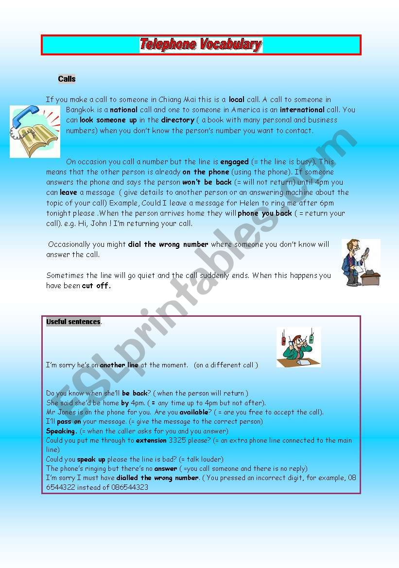 Telephone Vocabulary worksheet