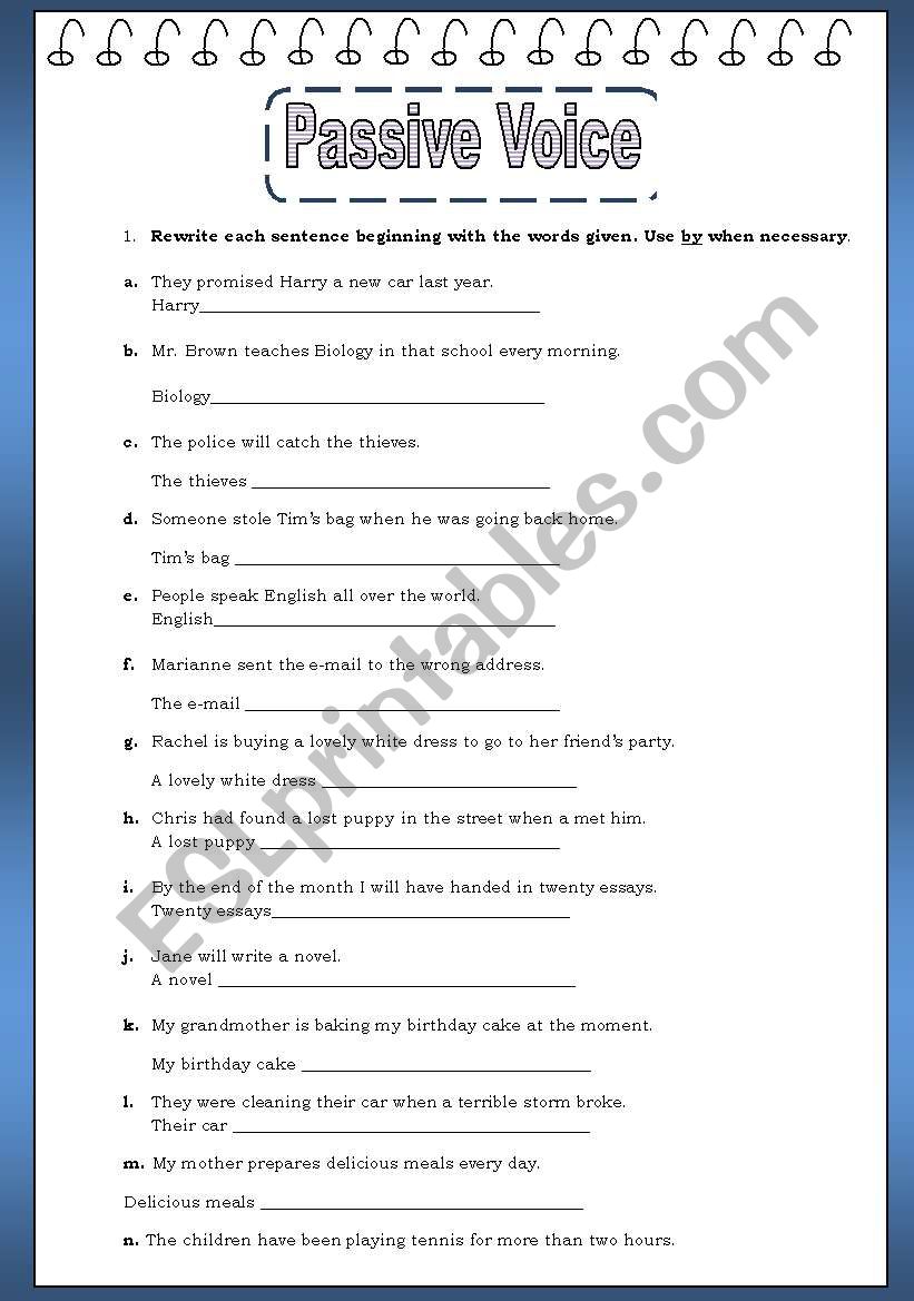 Passive Voice part 1 worksheet