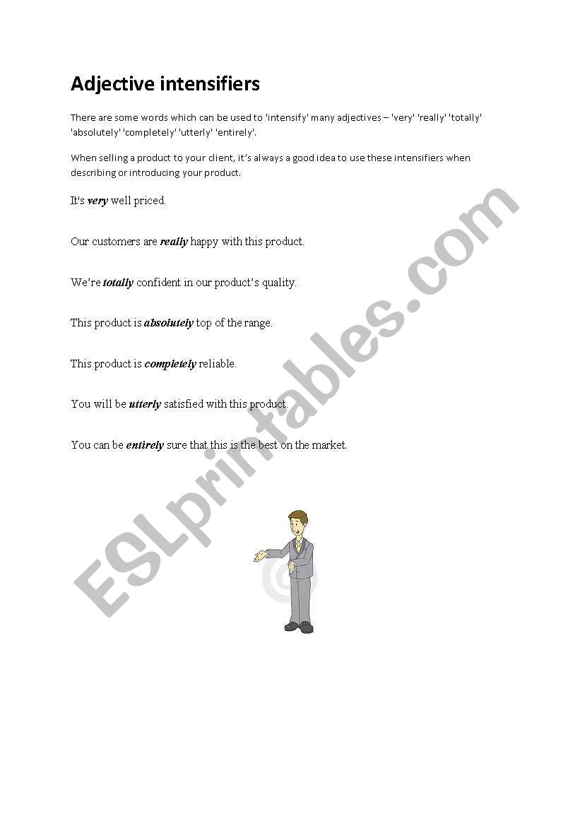 Adjective Intensifiers worksheet