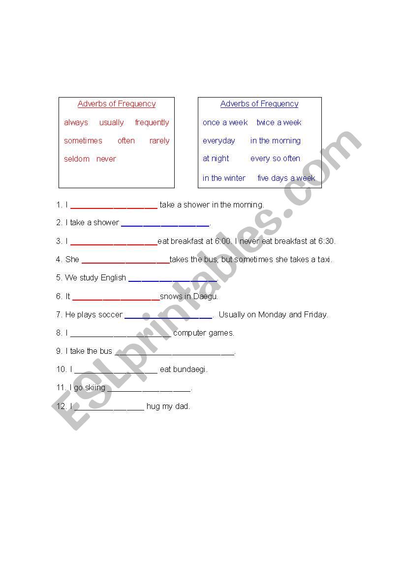 Adverbs of frequency worksheet