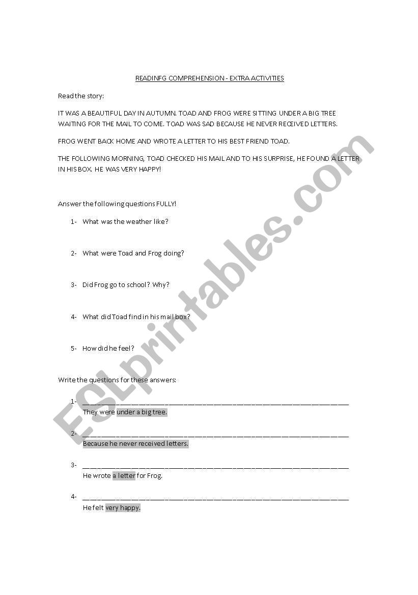 Reading Comprehension IV worksheet