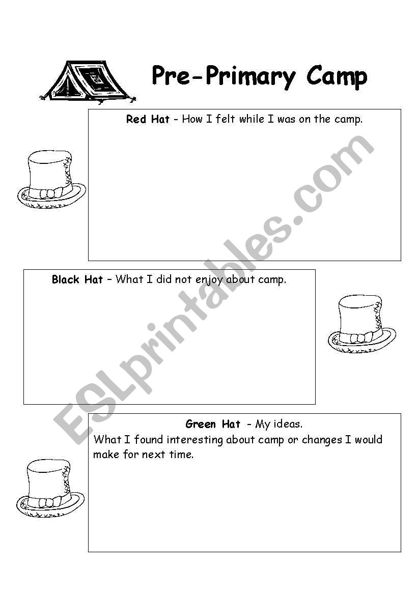Camp Thinking Hats reflection worksheet